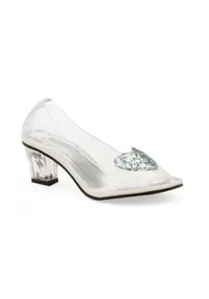 2 Heel Clear Slipper with Silver Glitter Heart.