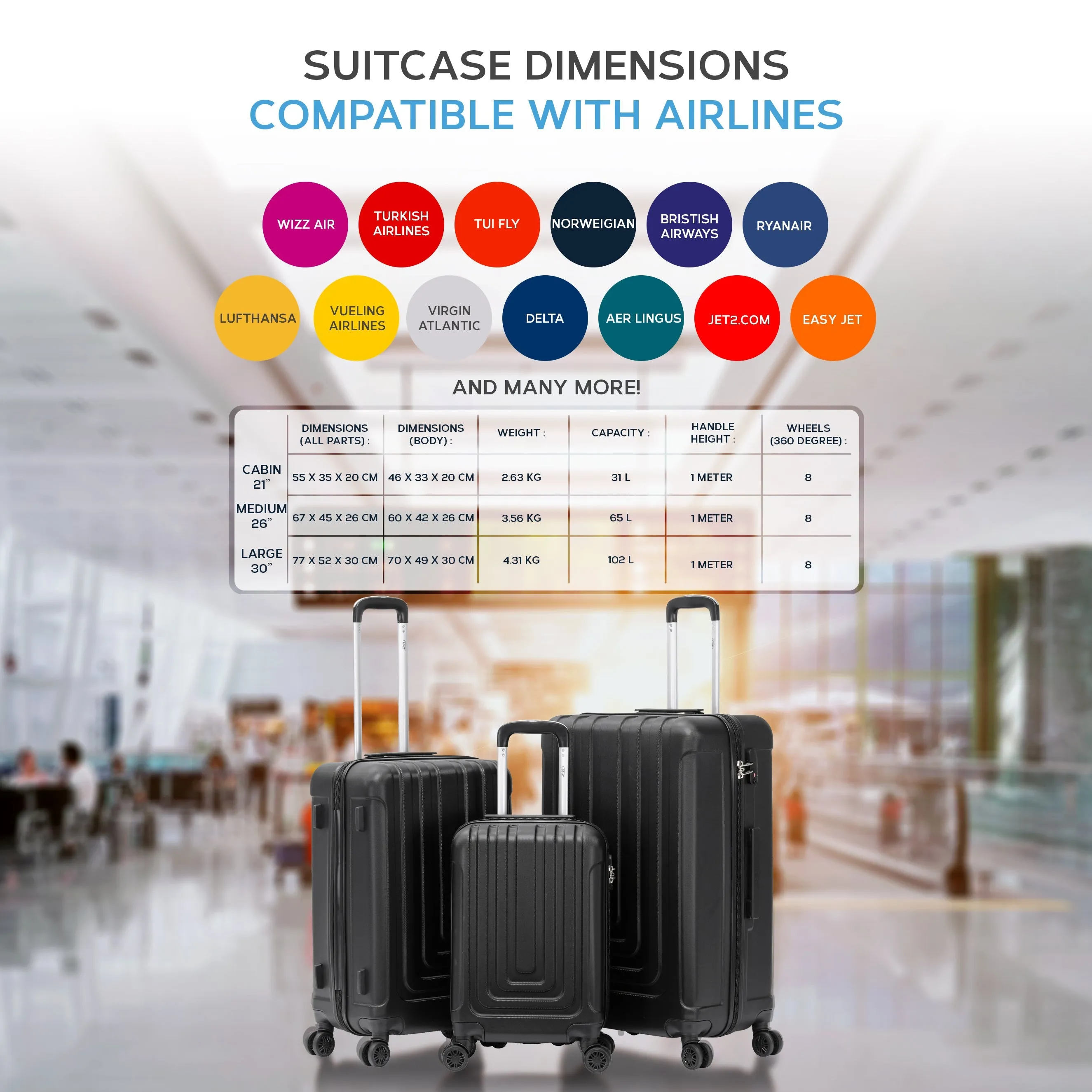 8 Wheel Premium Travel Suitcase TSA Lock Highly Durable 100  Airline Approved