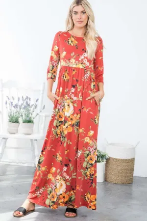 A Joyous Time Floral Maxi in Rust