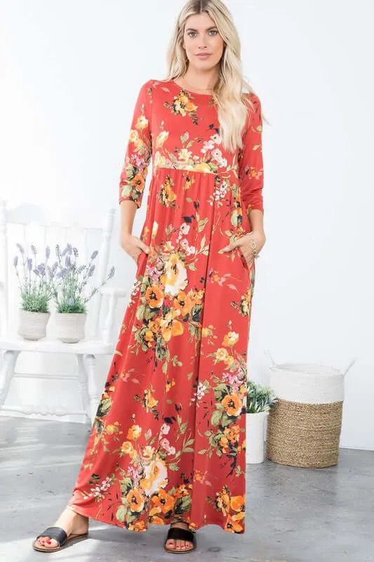 A Joyous Time Floral Maxi in Rust