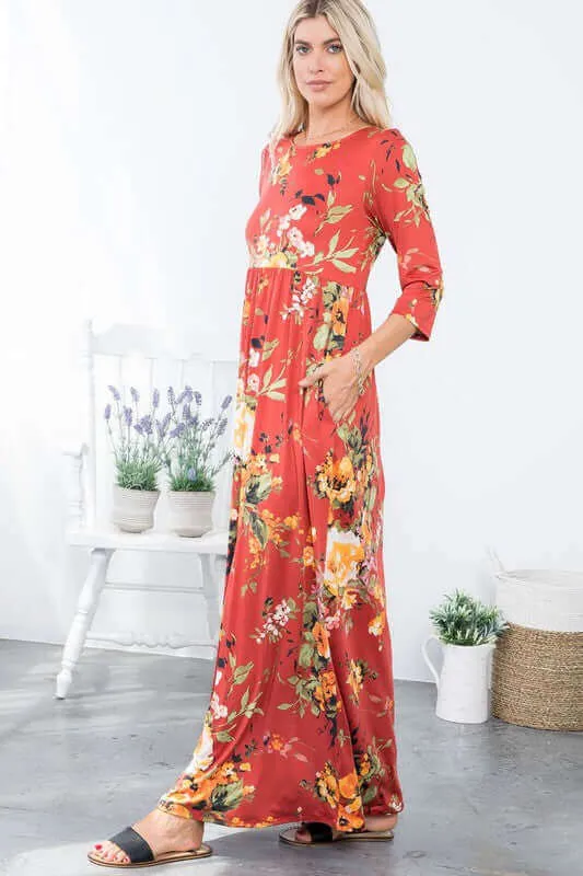 A Joyous Time Floral Maxi in Rust