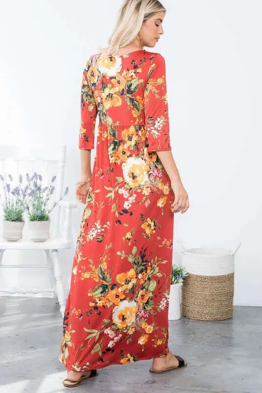 A Joyous Time Floral Maxi in Rust