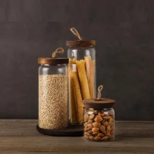 Acacia Wood Glass Storage Jar