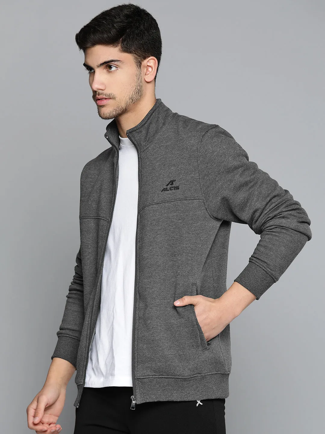 Alcis Men Charcoal Running Sporty Jacket