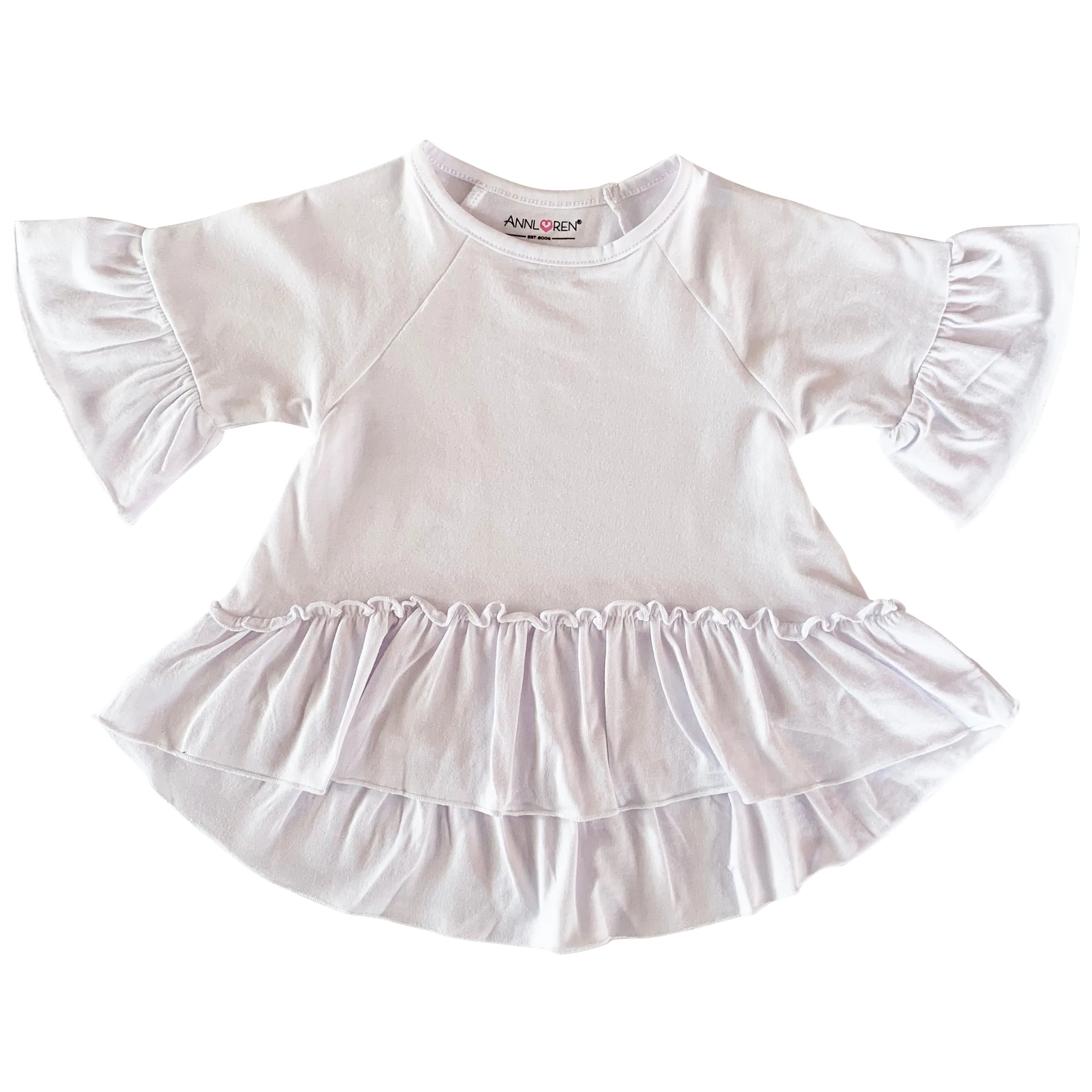 AnnLoren Little Toddler Big Girls' Angel Sleeve White Boutique Ruffle Top Shirt Clothing Sizes 2/3T - 7/8