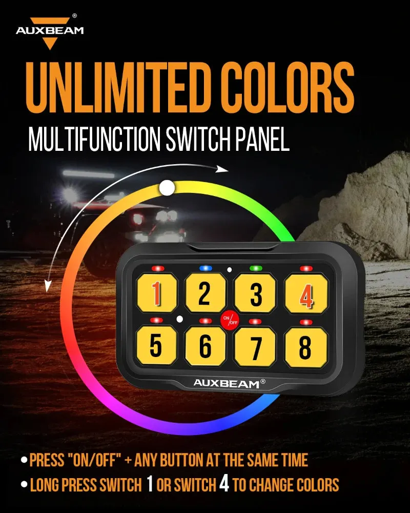 Aux Beam RA80 X2 RGB Switch Panel, Toggle/ Momentary/ Pulsed Mofe Supported Without APP