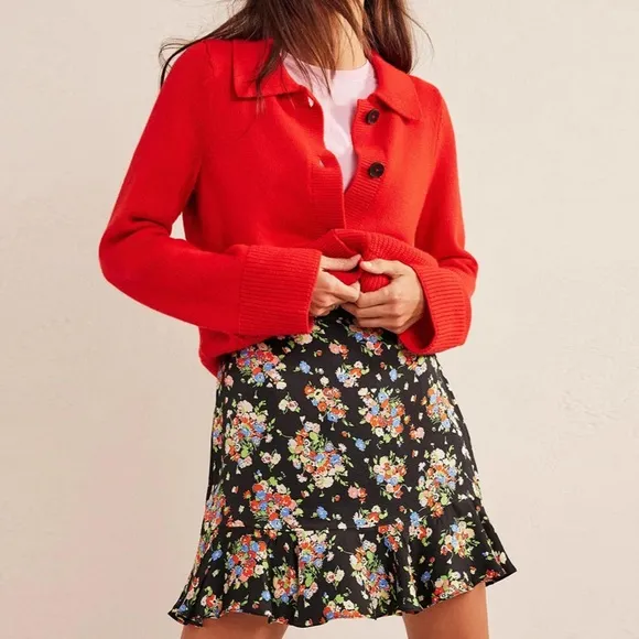 Boden Wild Flowers Ruffle Mini Skirt Black Mutli Color Size 8