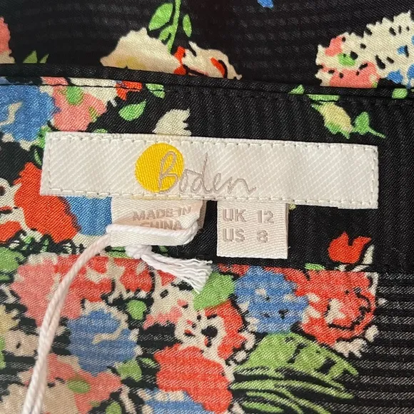 Boden Wild Flowers Ruffle Mini Skirt Black Mutli Color Size 8
