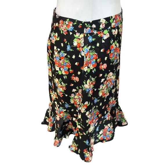 Boden Wild Flowers Ruffle Mini Skirt Black Mutli Color Size 8