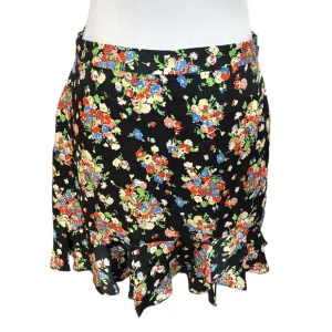 Boden Wild Flowers Ruffle Mini Skirt Black Mutli Color Size 8