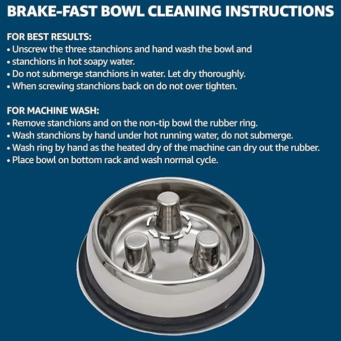 Brake-Fast Non-Tip Stainless Steel Slow Feed Dog Bowl