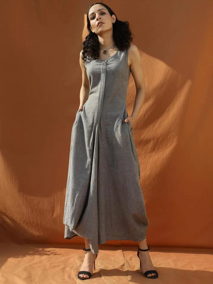Breezy Boho - Grey Organic Cotton Cowl Dress