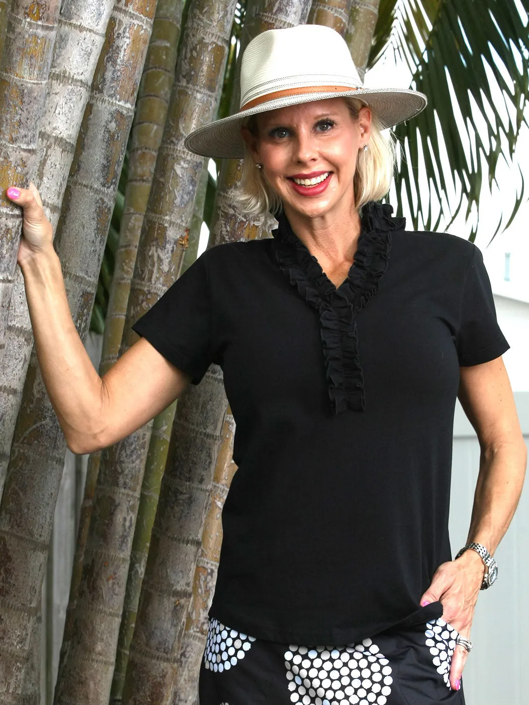 Charlie Ruffle Short Sleeve Top Black