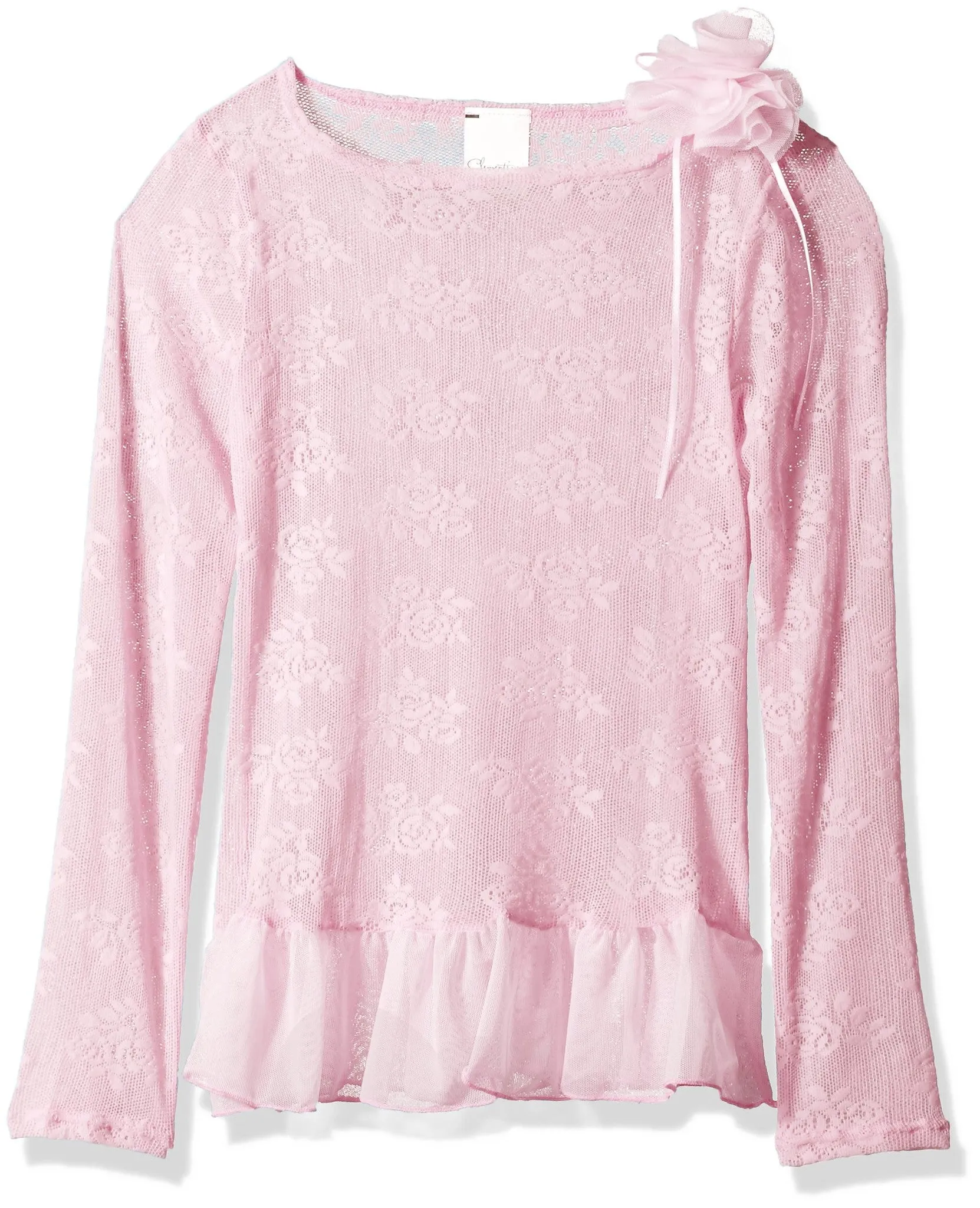 Clementine Little Girls' Lace Long Sleeve Durable Pullover Bodysuit Dance Dress