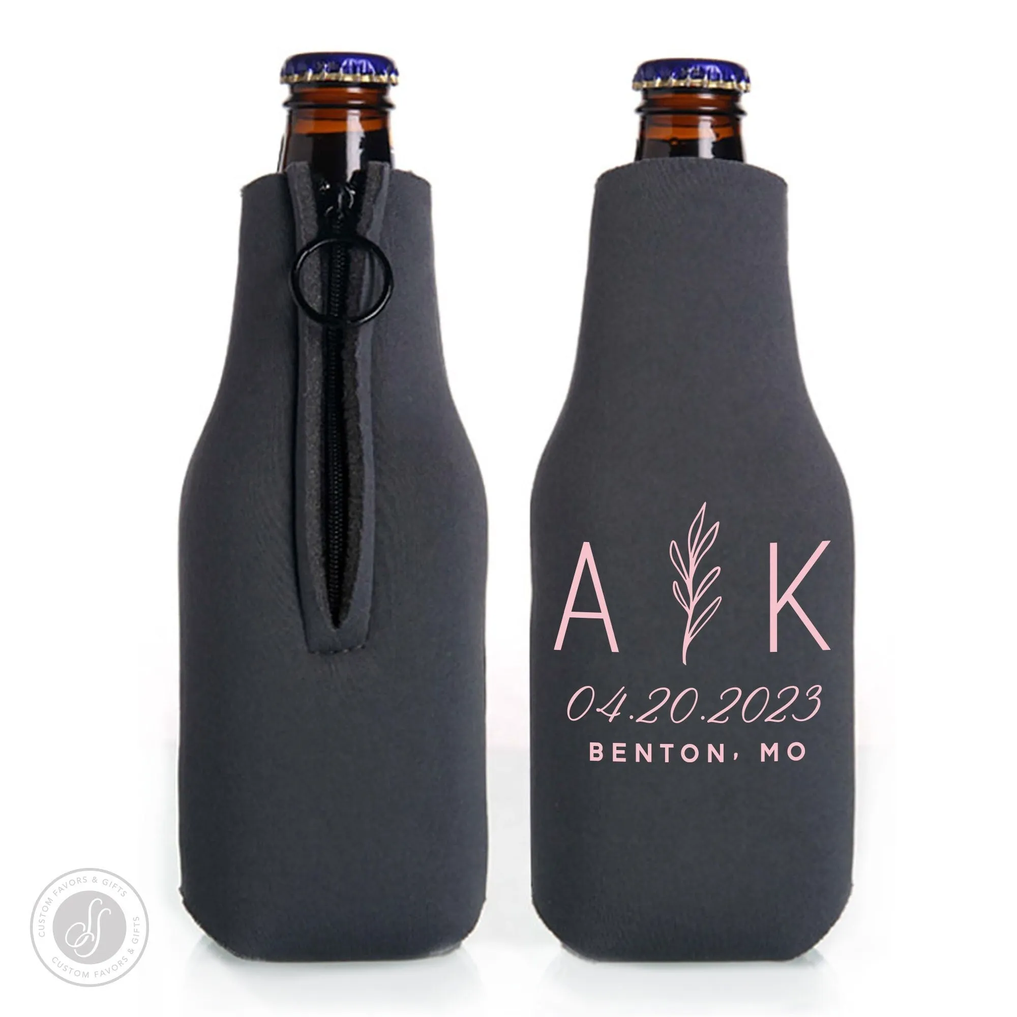 Collapsible Foam Zippered Bottle Cooler #2022Z - Monogram