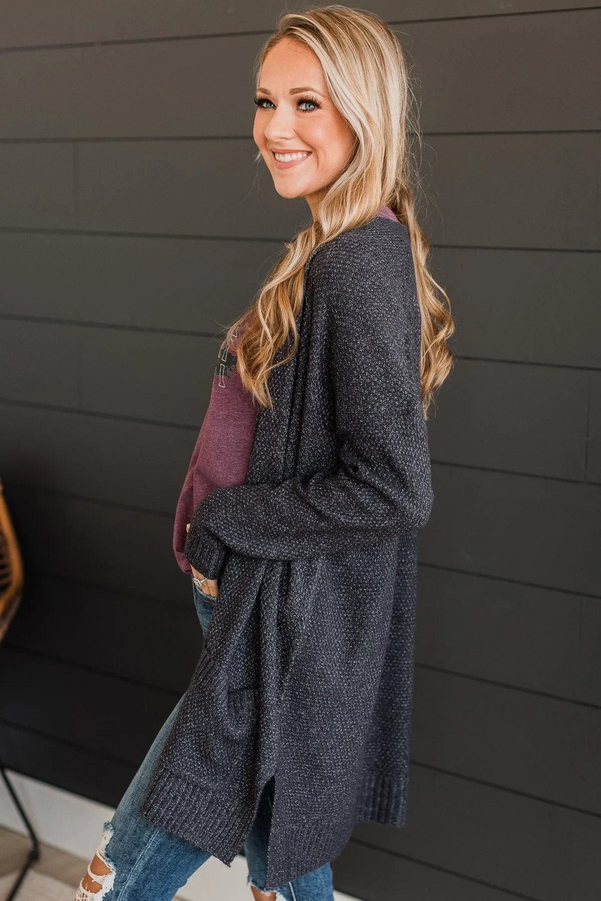Cozy As Can Be Long Knitted Cardigan- Charcoal