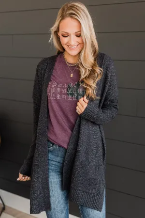 Cozy As Can Be Long Knitted Cardigan- Charcoal