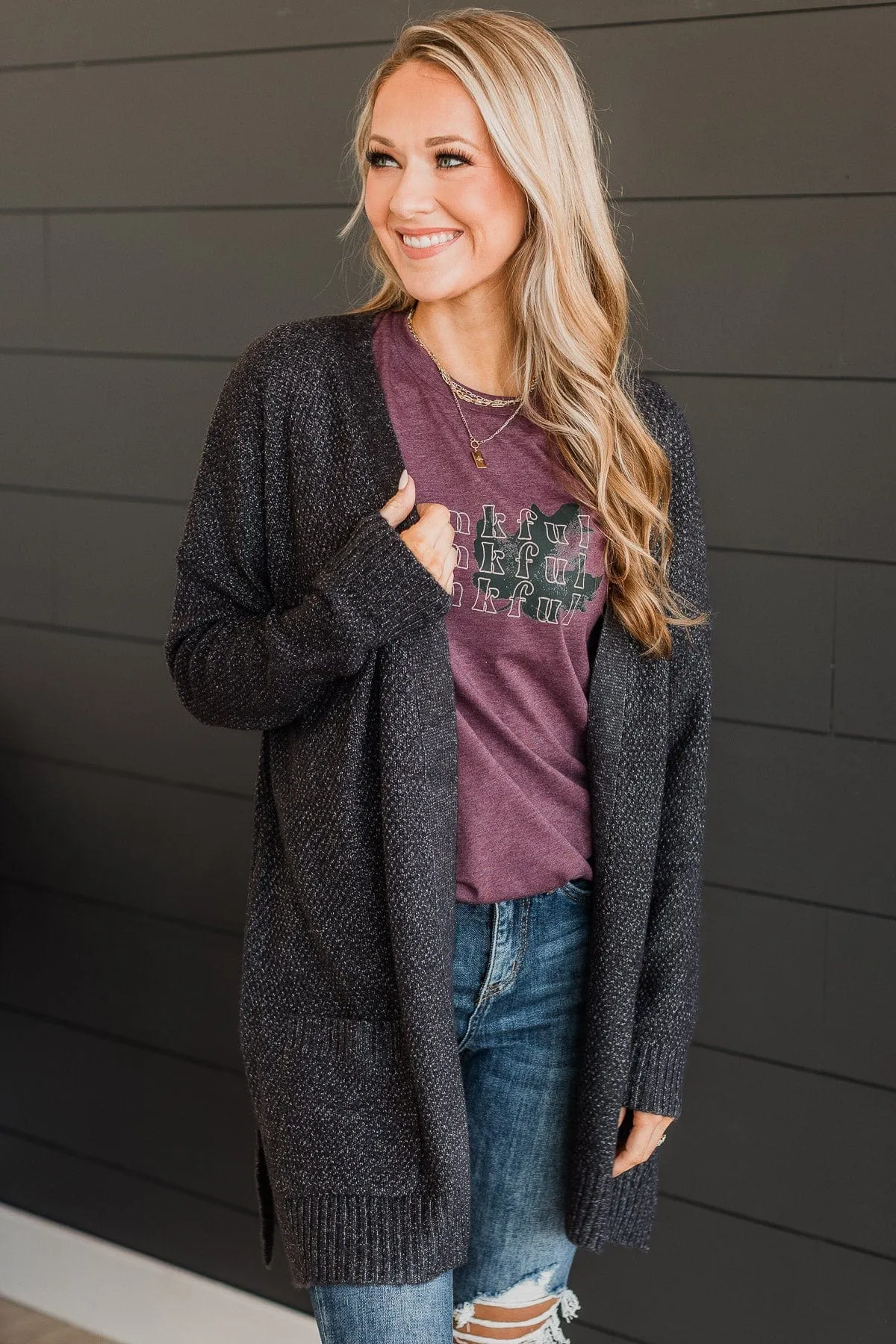 Cozy As Can Be Long Knitted Cardigan- Charcoal