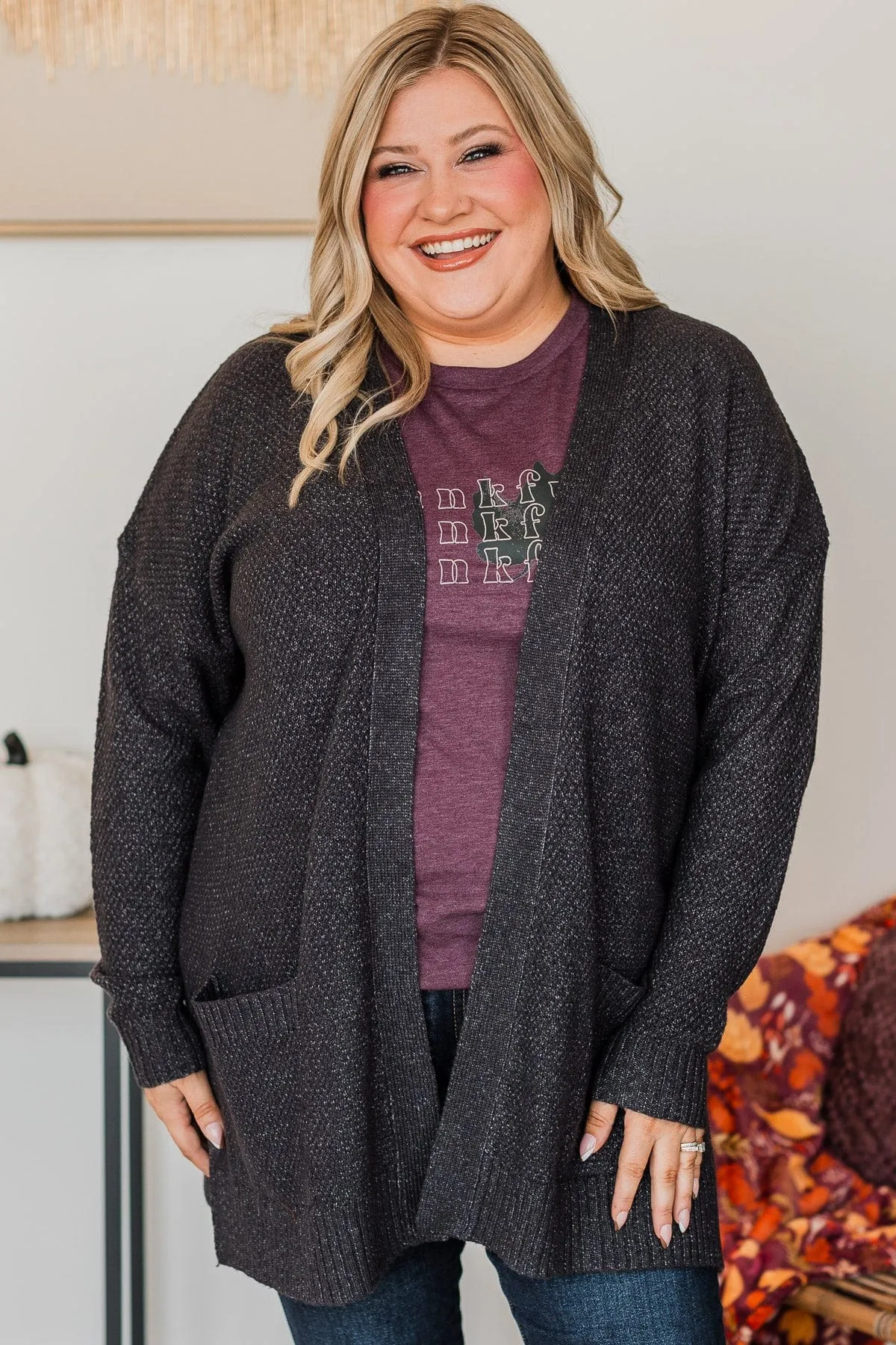 Cozy As Can Be Long Knitted Cardigan- Charcoal