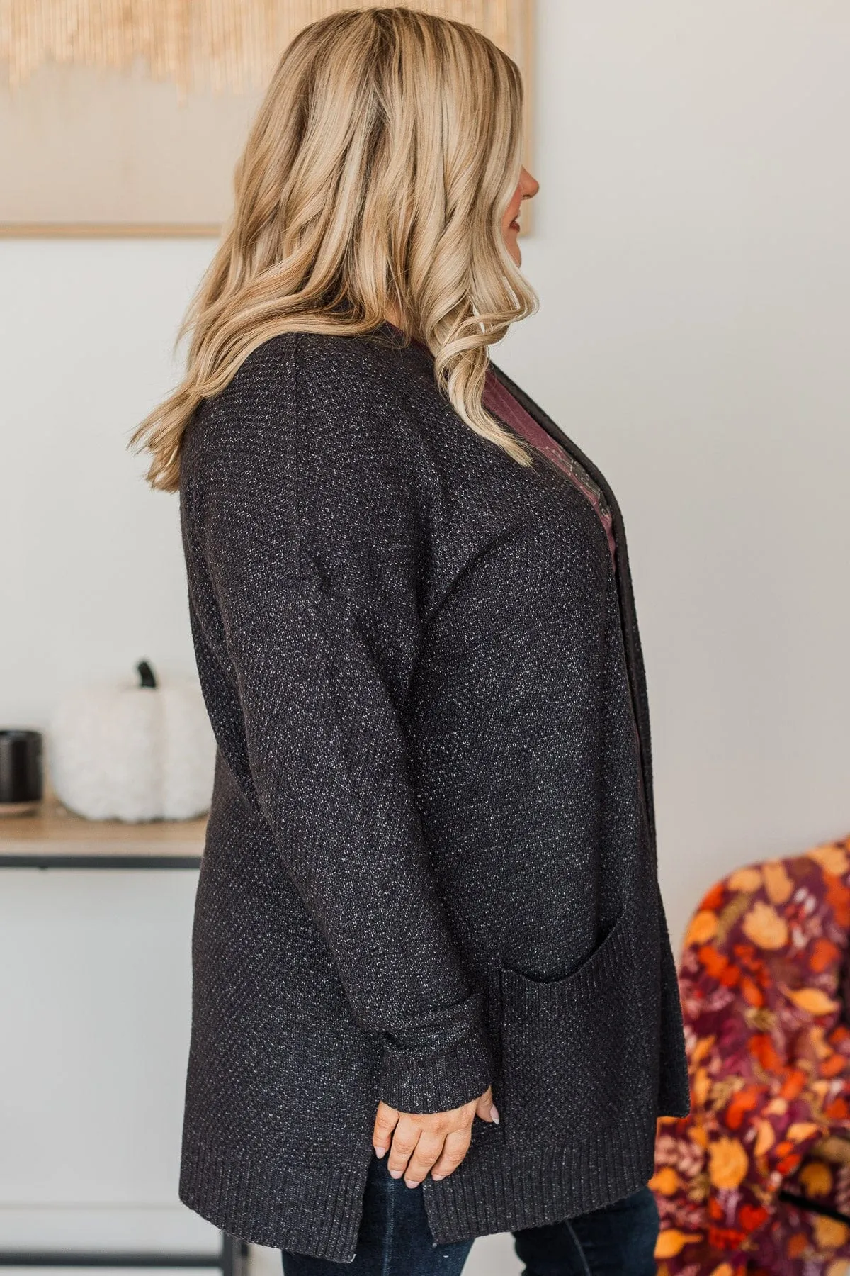 Cozy As Can Be Long Knitted Cardigan- Charcoal