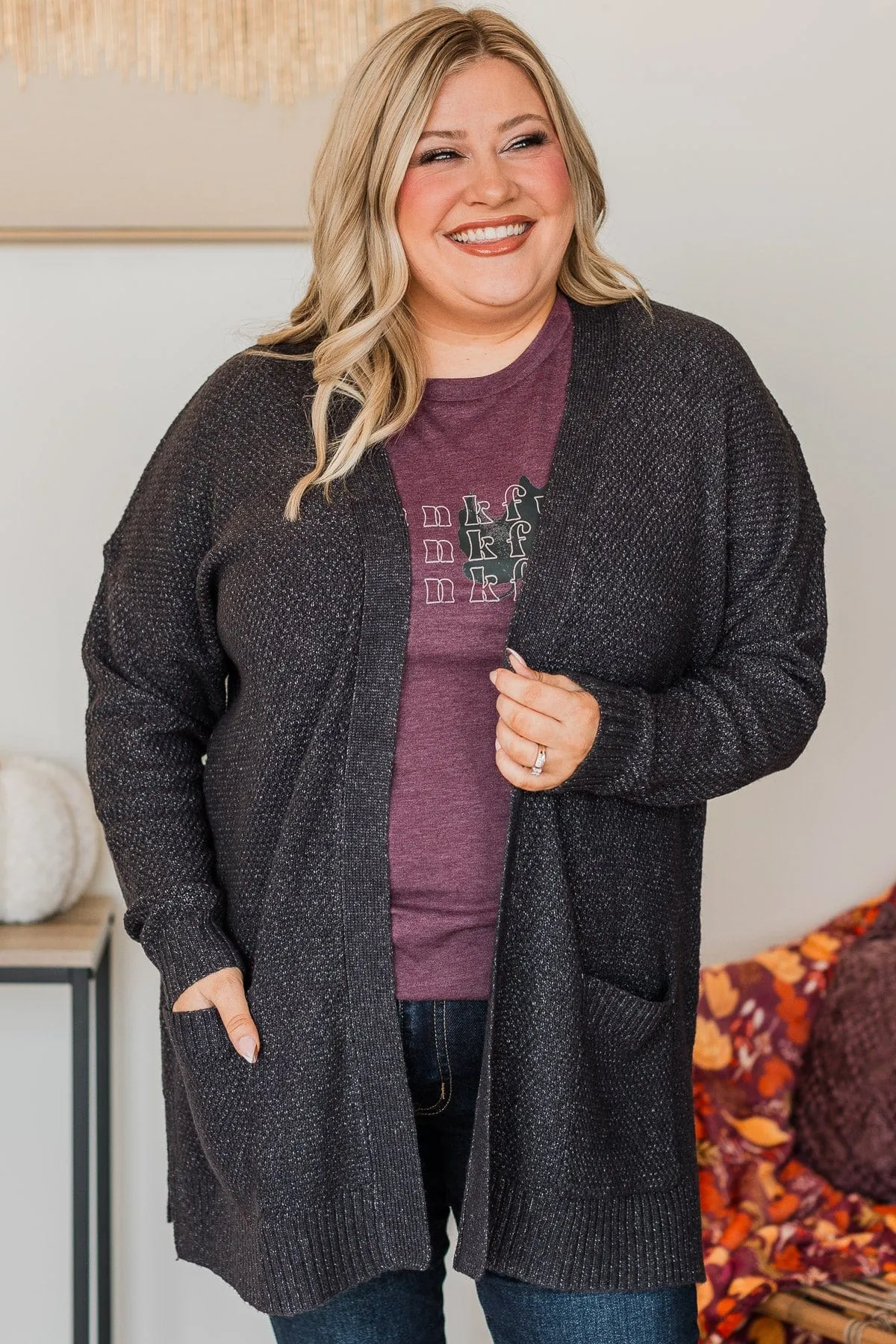 Cozy As Can Be Long Knitted Cardigan- Charcoal