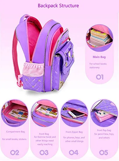 Cute Princess Backpack for Elementary Girls Durable Kids Waterproof Bookbag School Bag