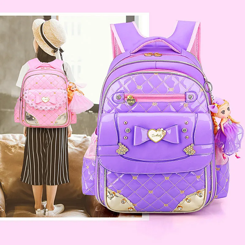 Cute Princess Backpack for Elementary Girls Durable Kids Waterproof Bookbag School Bag