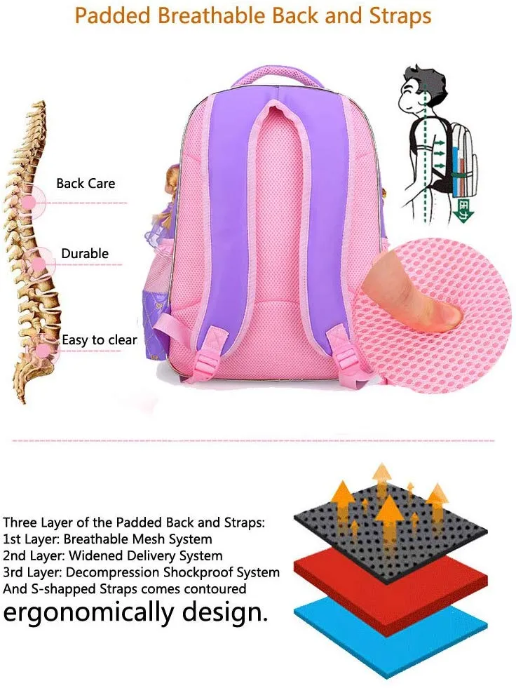 Cute Princess Backpack for Elementary Girls Durable Kids Waterproof Bookbag School Bag