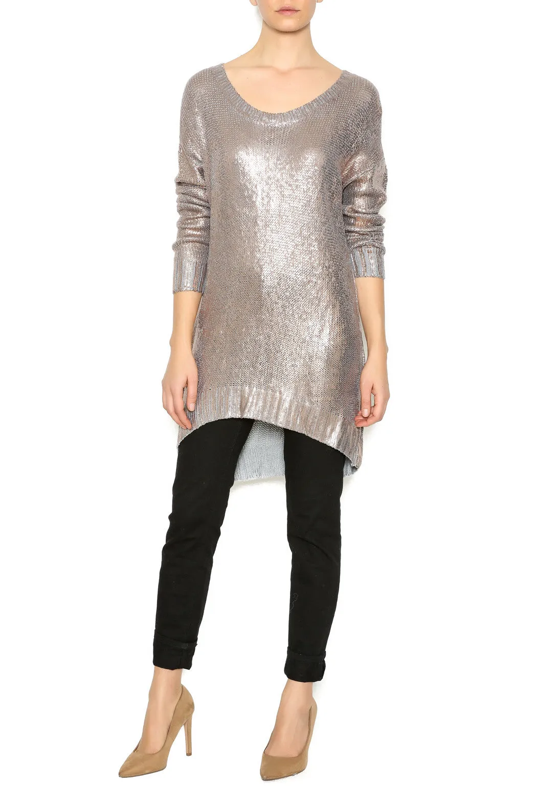 Elan | Hi-Lo Metallic Sweater Silver