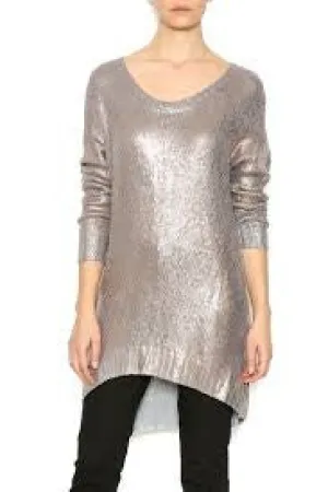 Elan | Hi-Lo Metallic Sweater Silver
