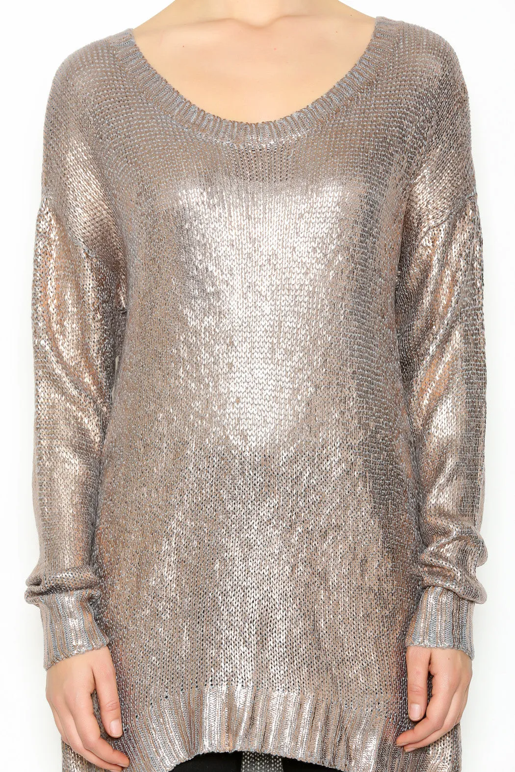 Elan | Hi-Lo Metallic Sweater Silver