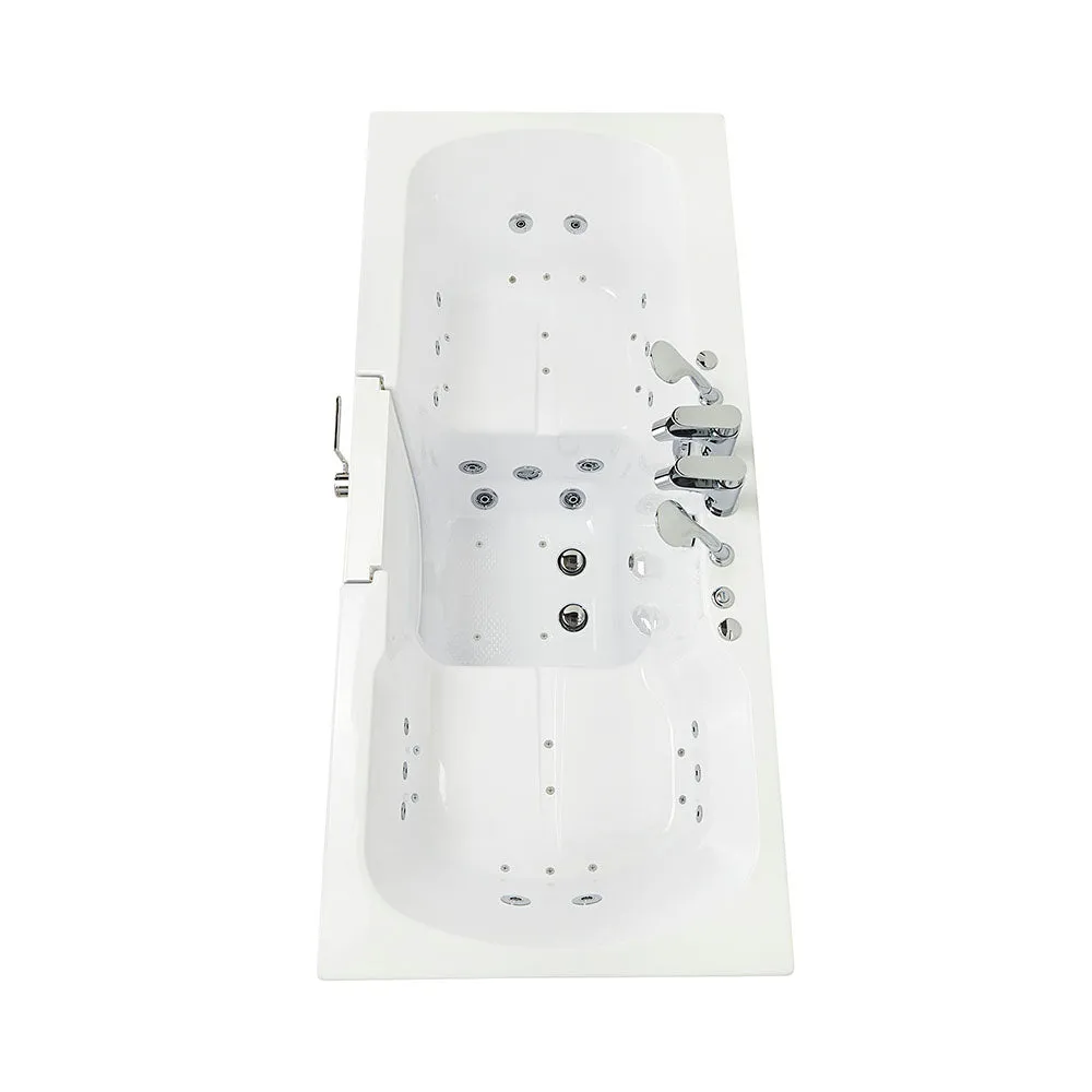 Ella Big4Two 36"x80" Hydro   Air Massage w/ Independent Foot Massage Acrylic Two Seat Walk-In-Bathtub, Left Outswing Door, 2x2 Piece Fast Fill Faucet, 2" Dual Drain