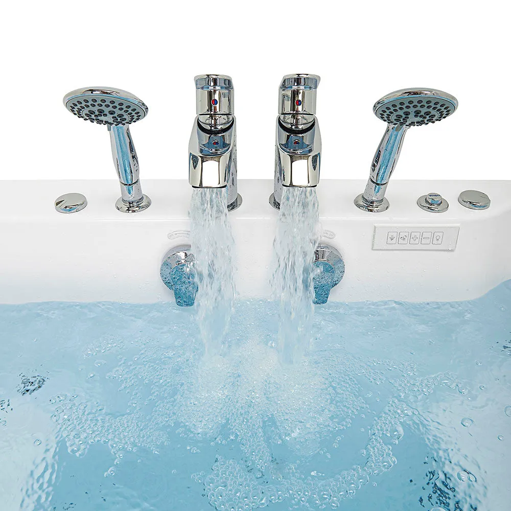 Ella Big4Two 36"x80" Hydro   Air Massage w/ Independent Foot Massage Acrylic Two Seat Walk-In-Bathtub, Left Outswing Door, Heated Seats, 2x2 Piece Fast Fill Faucet, 2" Dual Drain