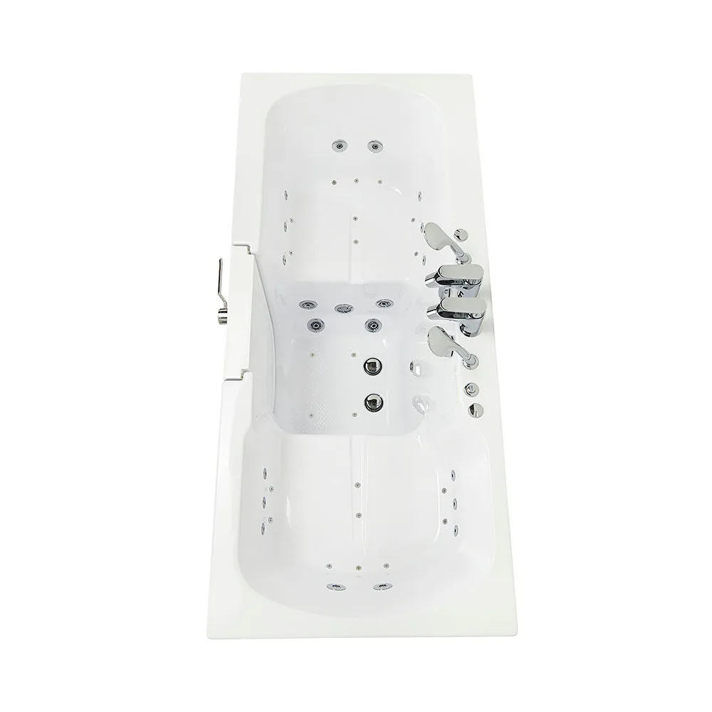 Ella Big4Two 36"x80" Hydro   Air Massage w/ Independent Foot Massage Acrylic Two Seat Walk-In-Bathtub, Left Outswing Door, Heated Seats, 2x2 Piece Fast Fill Faucet, 2" Dual Drain