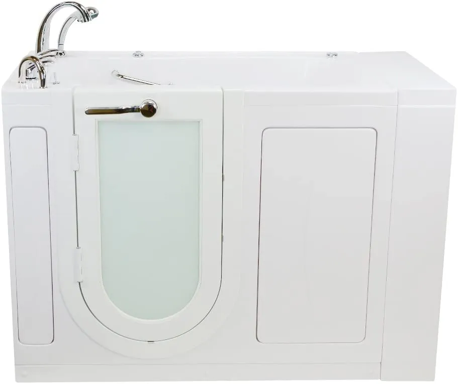 Ella's Bubbles OA3252DH-HB-L Monaco Air and Hydro Massage Acrylic Walk-In Bathtub with Heated Seat, Left Outward Swing Door, Ella 5pc. Fast-Fill Faucet Set, Dual 2" Drains, 32" x 52" x 43", White