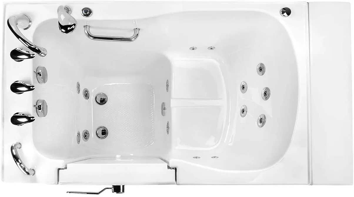 Ella's OA3252HH-HB-L Monaco Acrylic Hydro Massage and Heated Seat Walk-in Bathtub with Left Outward Swing Door, Fast Fill Faucet Set, 2" Dual Drains, 32" x 52" x 43", White