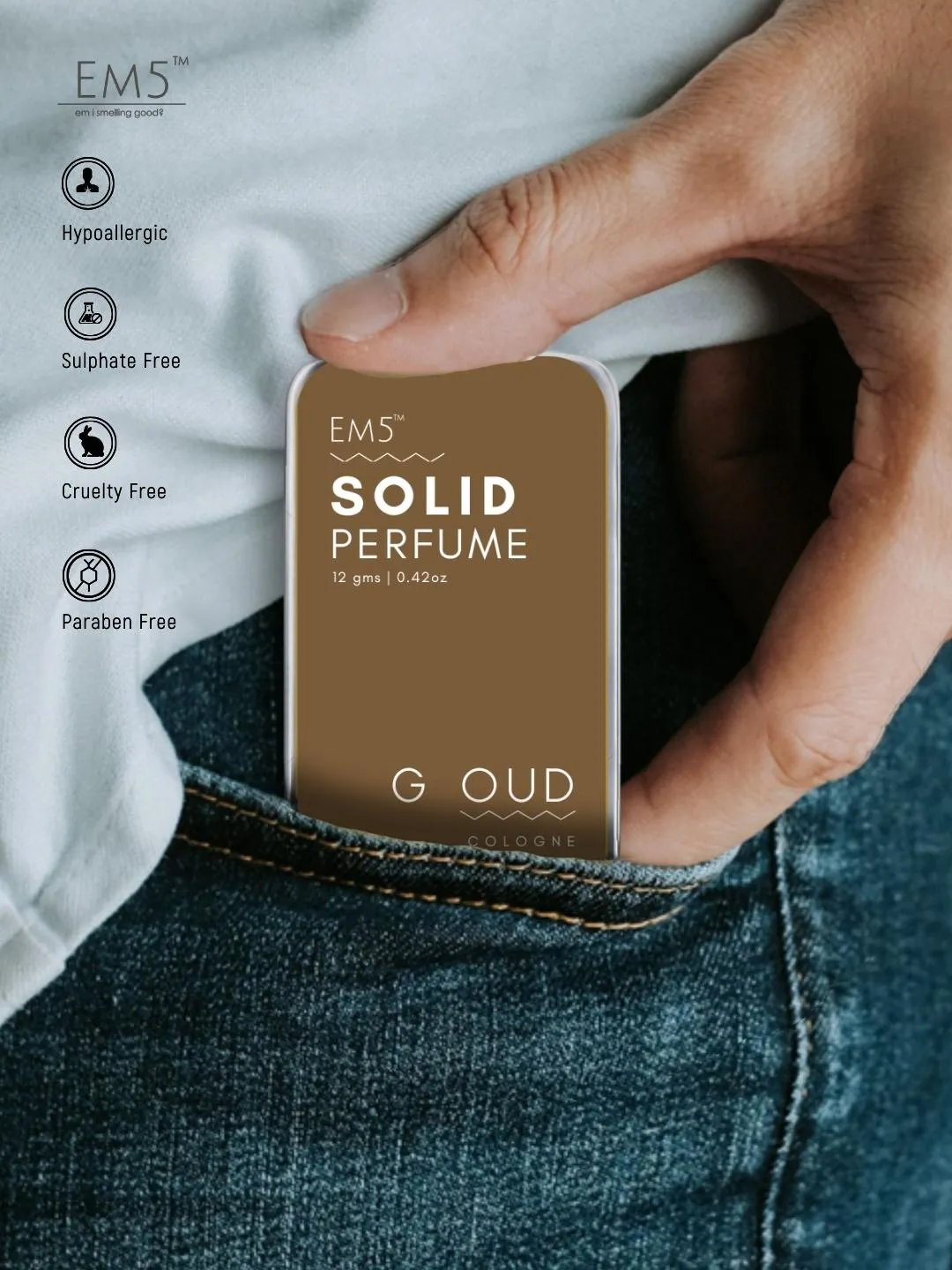 EM5™ G Oud | Solid Perfume for Men & Women | Alcohol Free Strong lasting fragrance | Rose Oud Amber | Goodness of Beeswax   Shea Butter