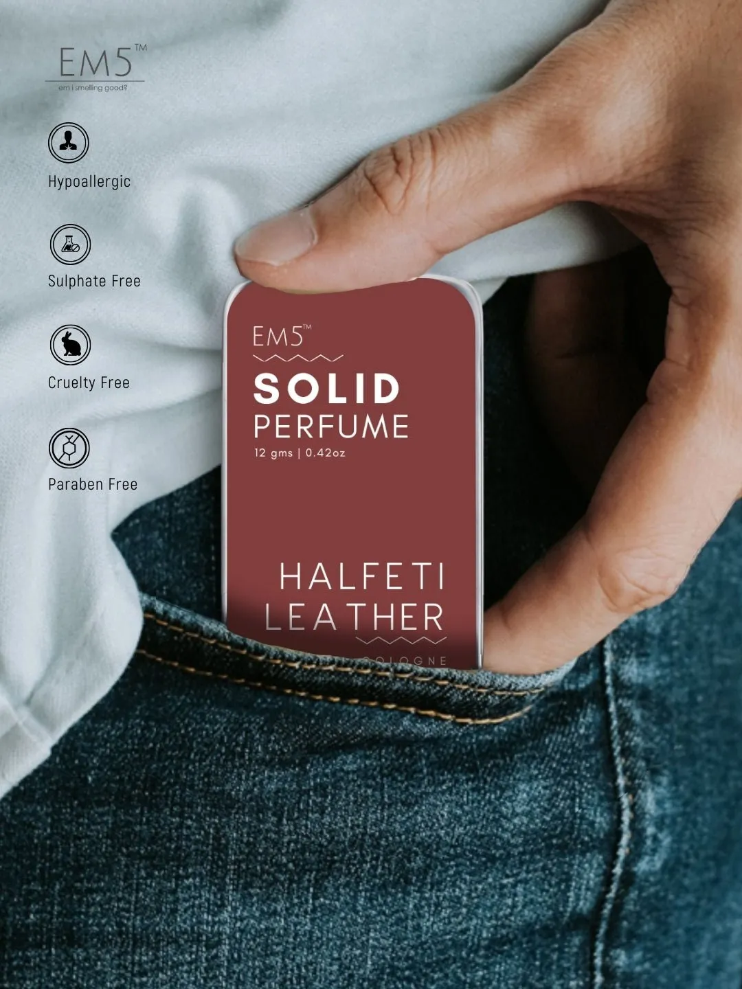 EM5™ Halfeti Leather | Solid Perfume for Men & Women | Alcohol Free | Strong and lasting fragrance | Warm Spicy Smoky Leather | Goodness of Beeswax   Shea Butter