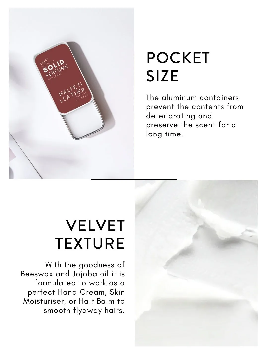 EM5™ Halfeti Leather | Solid Perfume for Men & Women | Alcohol Free | Strong and lasting fragrance | Warm Spicy Smoky Leather | Goodness of Beeswax   Shea Butter