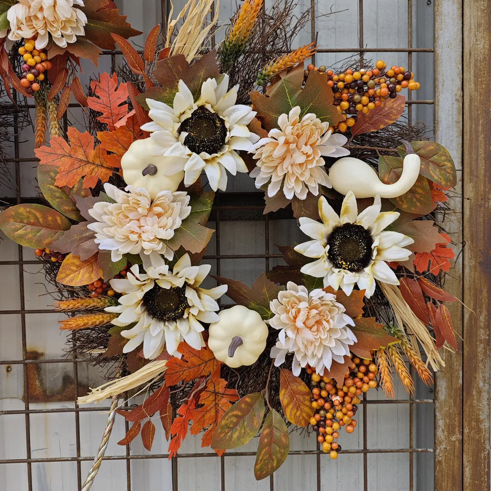 Fall Pumpkin Wreath Year Round Durable Autumn Wreath Front Door Wreath Home Decor