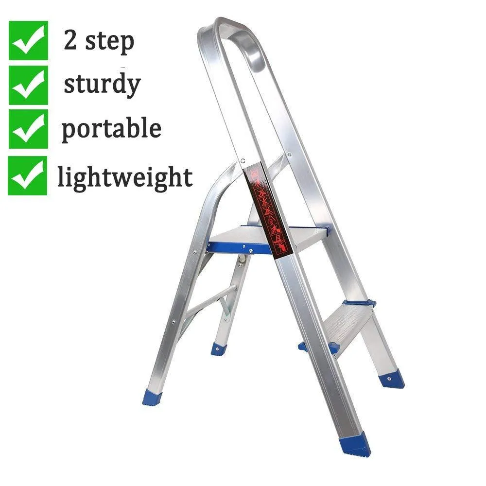 Foldable Household Aluminium 2 Step Ladder Silver For Kithcen, Garage Strong and durable