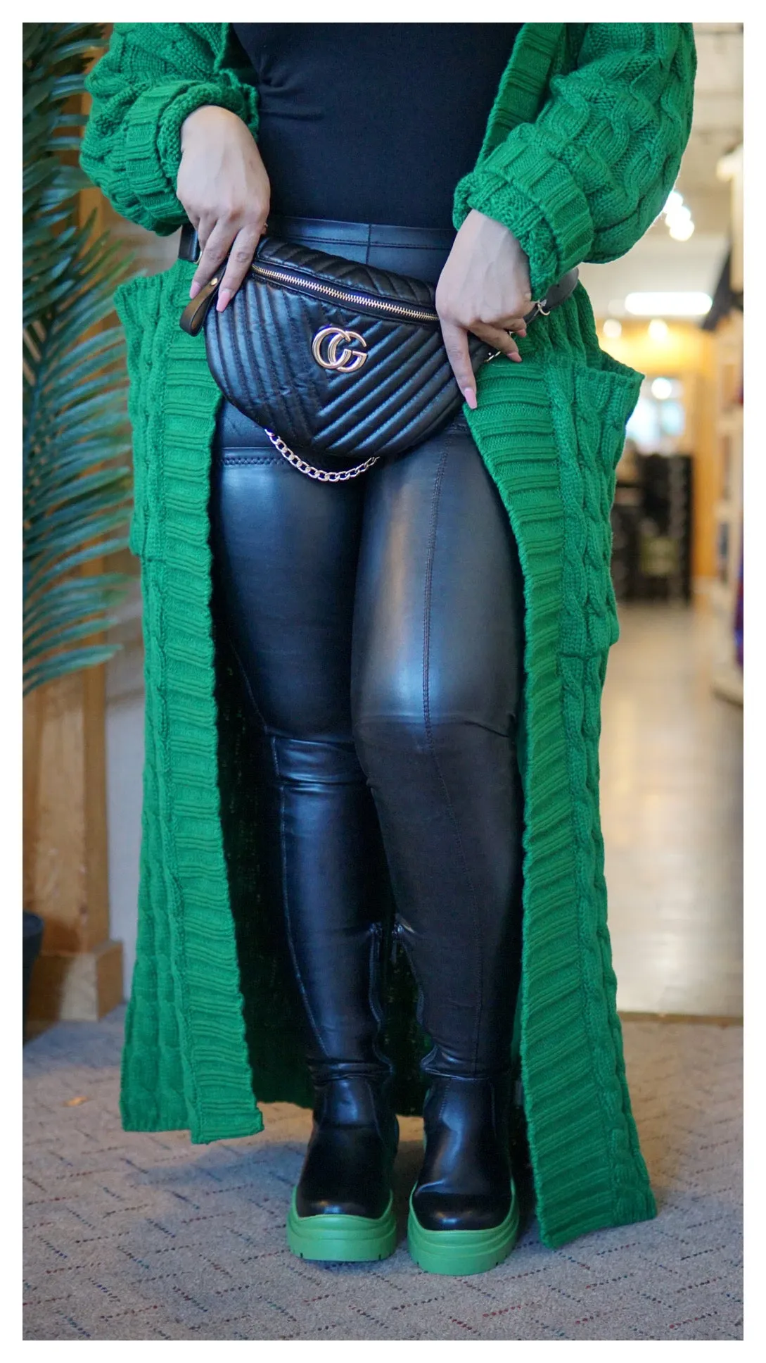 Groovy Green Tall Faux Leather Lug Boots