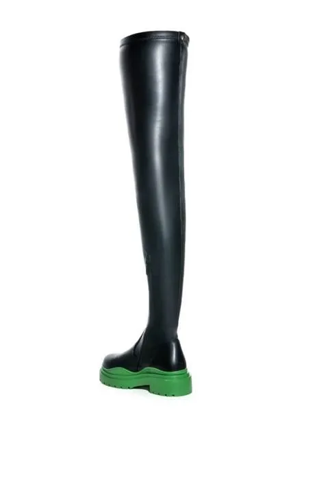 Groovy Green Tall Faux Leather Lug Boots