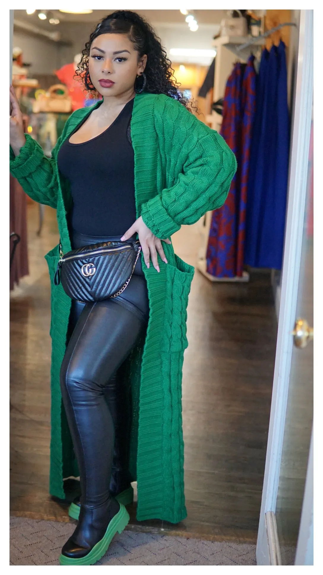 Groovy Green Tall Faux Leather Lug Boots