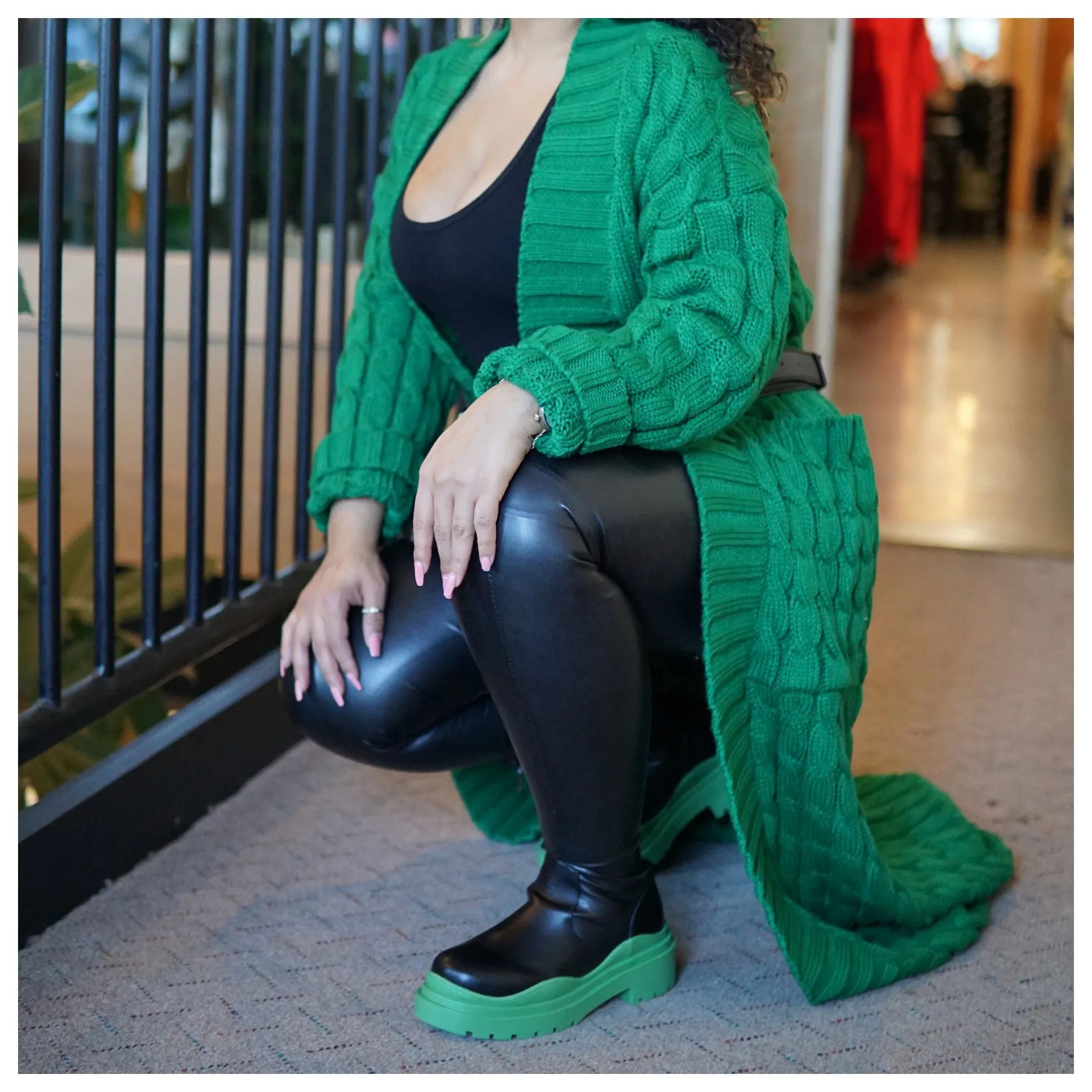 Groovy Green Tall Faux Leather Lug Boots