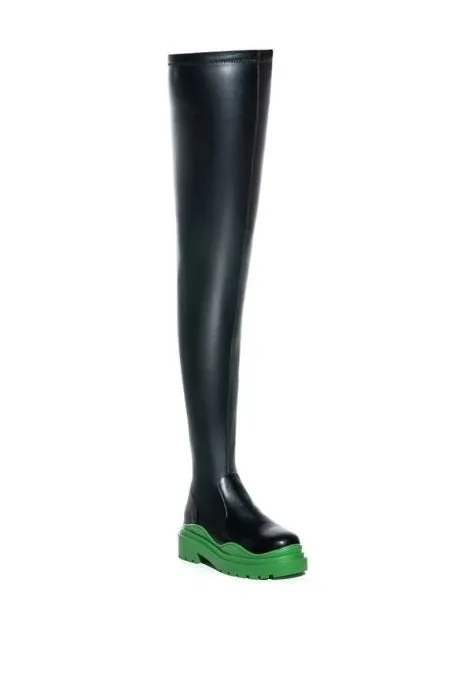 Groovy Green Tall Faux Leather Lug Boots