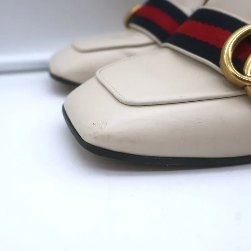 Gucci Peyton GG Marmont Pearl-Heel Loafer Pumps Cream Leather Size 36