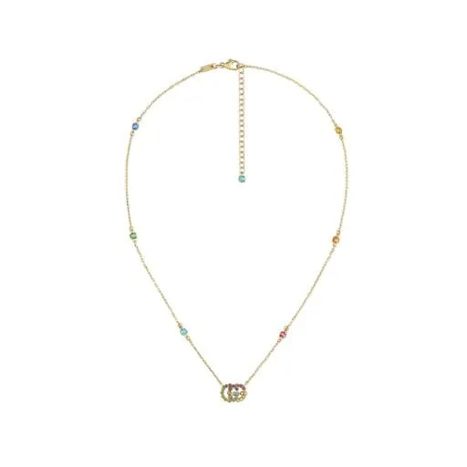 Gucci Yellow Gold and Multicolour Topaz Running GG Necklace