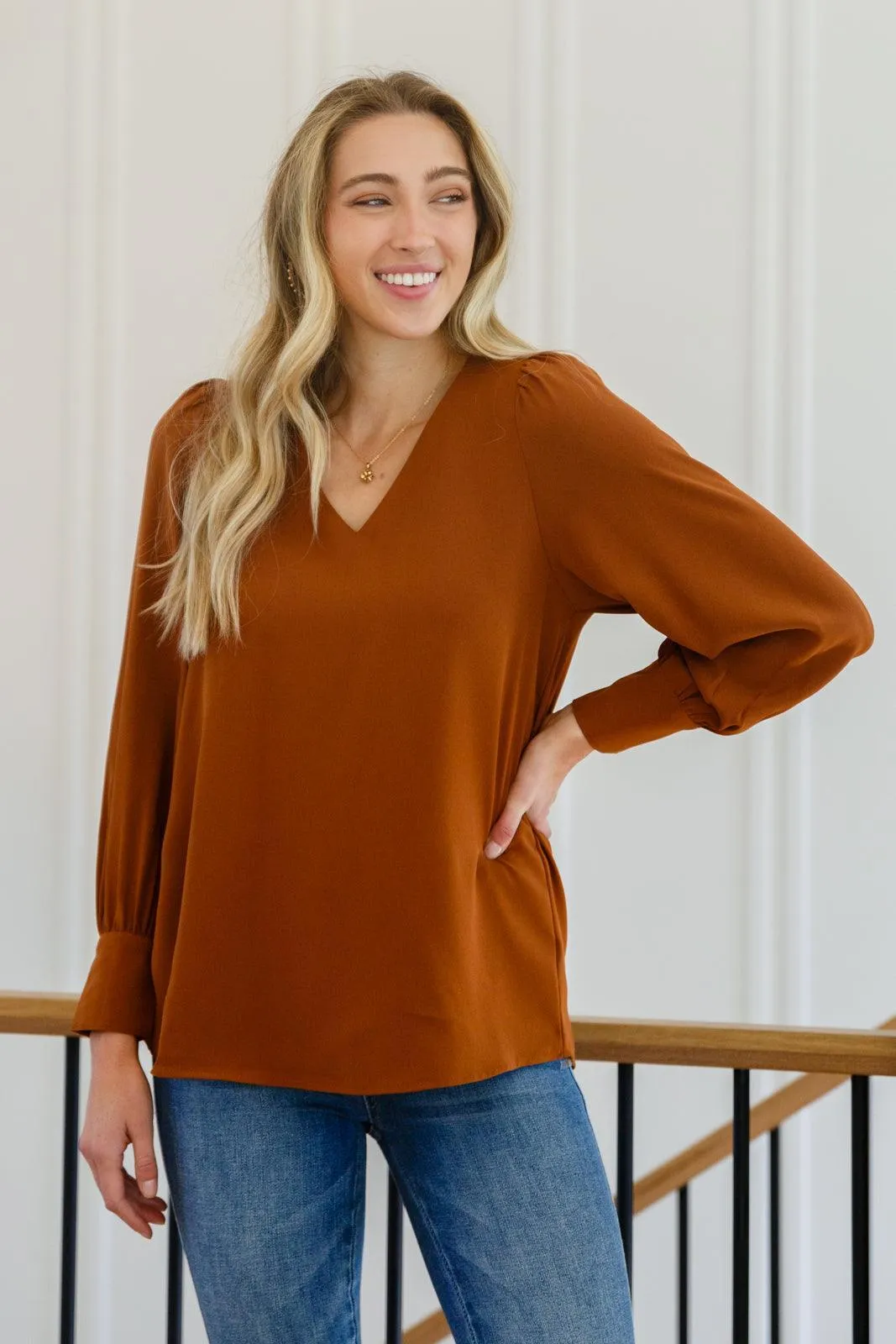 Hazel Blues® | Enjoy This Moment V Neck Blouse In Toffee