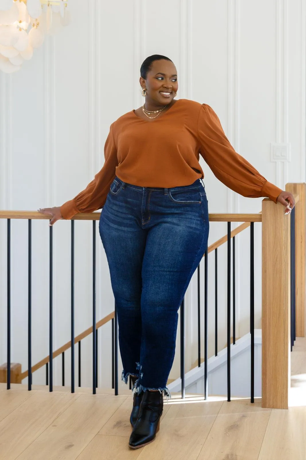 Hazel Blues® | Enjoy This Moment V Neck Blouse In Toffee